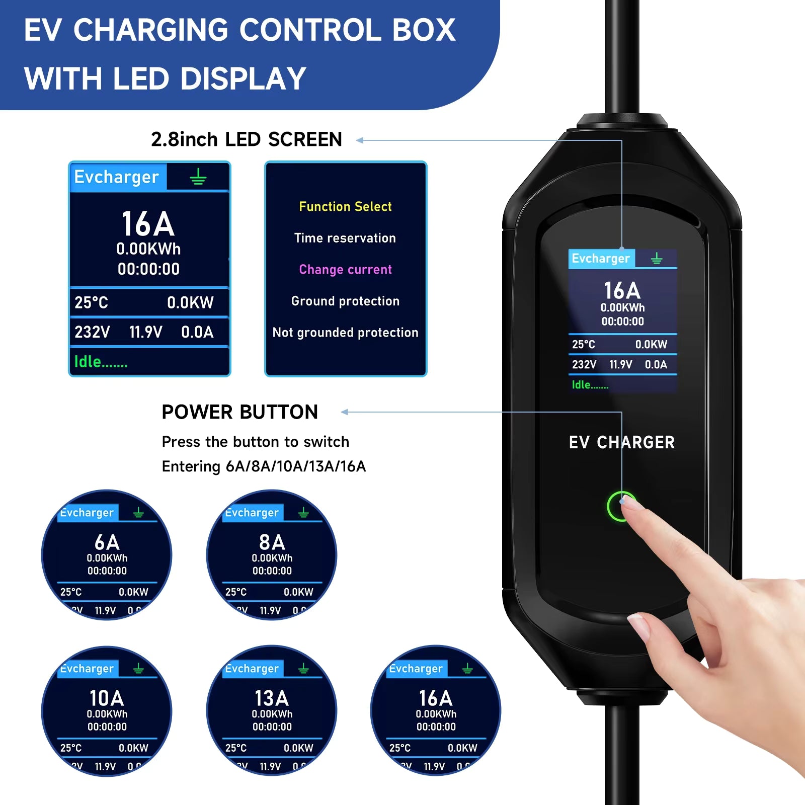 AFEEV Typ 2 Tragbares EV-Ladegerät 11 kW 16 A 3 Phasen Wallbox IEC62196-2 EVSE Schnellladekabel CEE-Stecker WIFI APP Bluetooth-Steuerung Mağazam